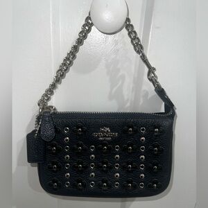 Adorable Mini Coach Navy Black & Silver Flower & Studded Leather Wristlet bag